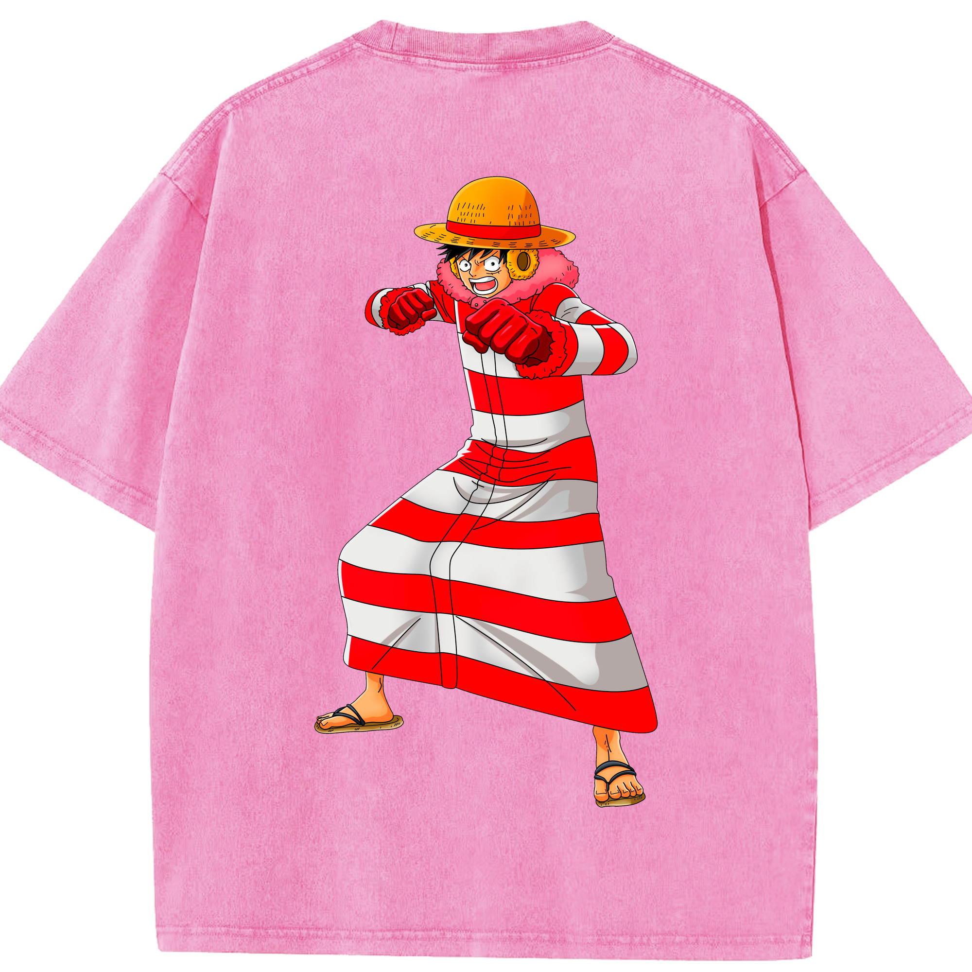 ワンピース モンキー・D・ルフィ ONE PIECE Monkey D. Luffy 綿100% ヴィンテージ風 半袖Tシャツ（背面プリント）